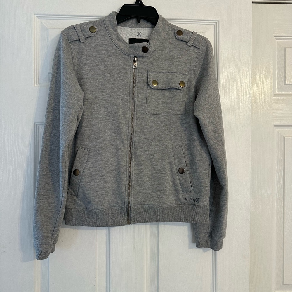 Hurley Gray Zip-Up Jacket with Button Accents - image 1